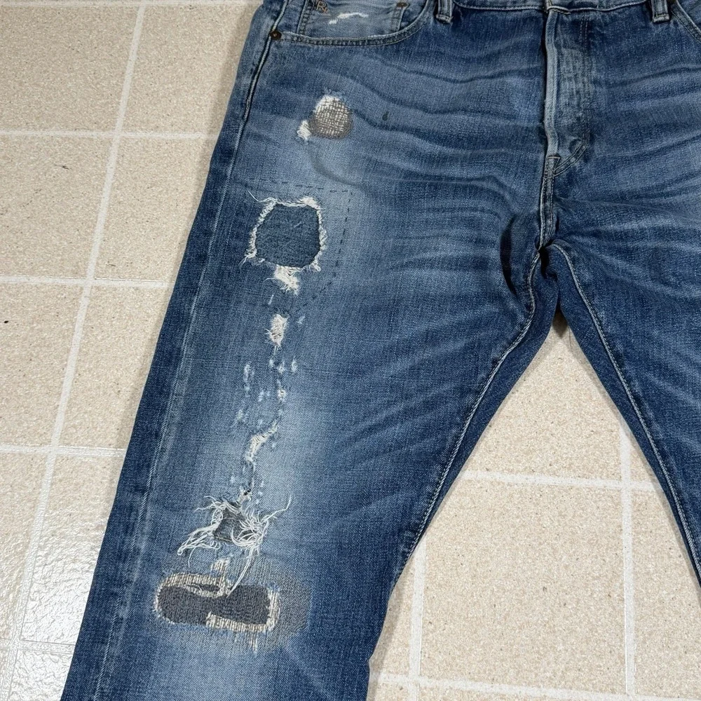 Polo Ralph Lauren Men Straight Denim Jeans Blue Distressed Patchwork 625 40x32
